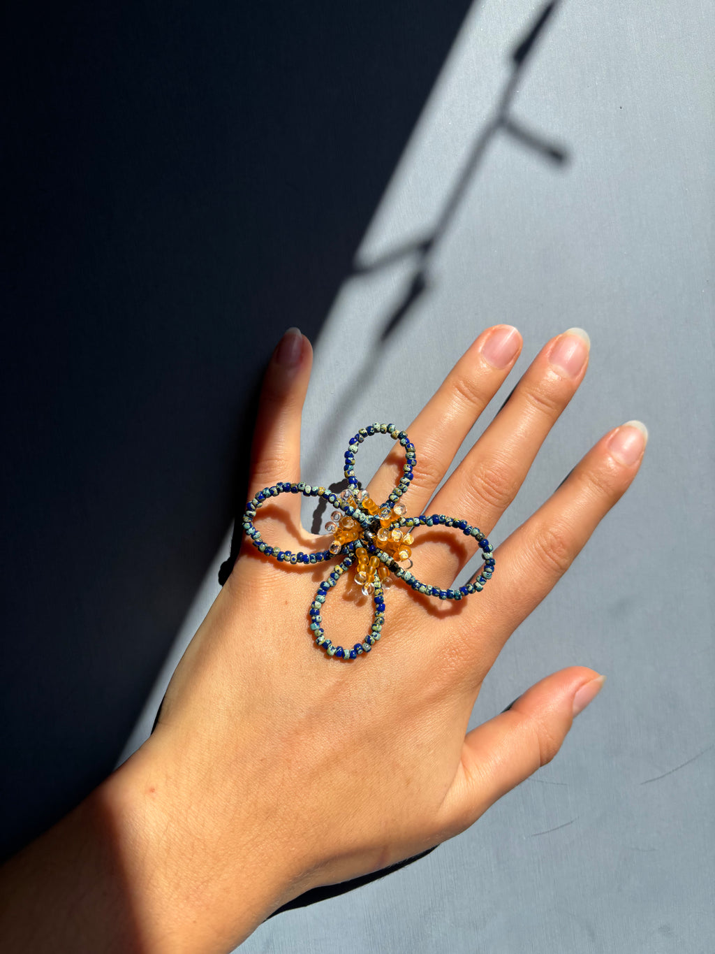Flower Ring Blue+Yellow
