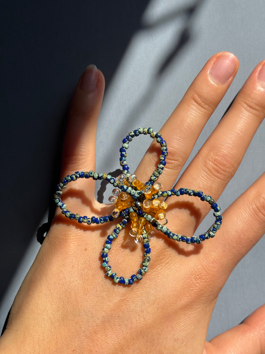 Flower Ring Blue+Yellow